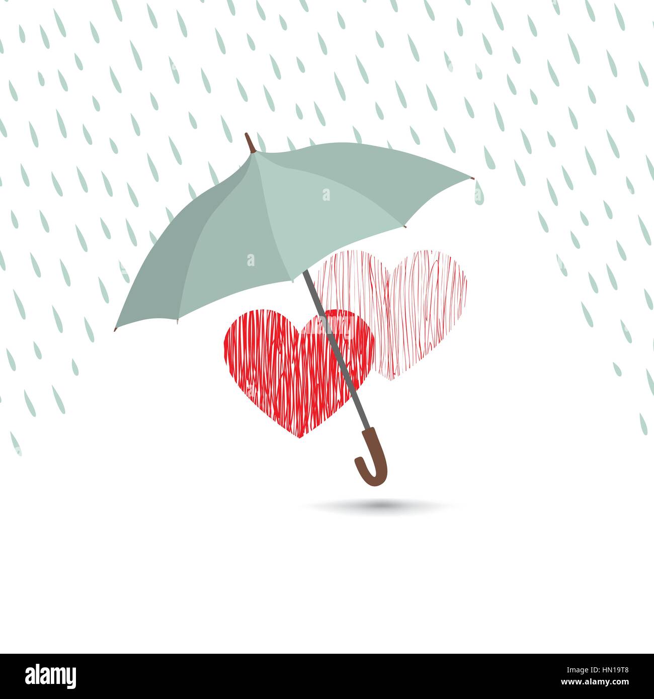 Love Heart sign sur la pluie parapluie sous protection. Deux coeurs amoureux isolé sur fond blanc l'icône. Valentine's day Greeting Card design Illustration de Vecteur