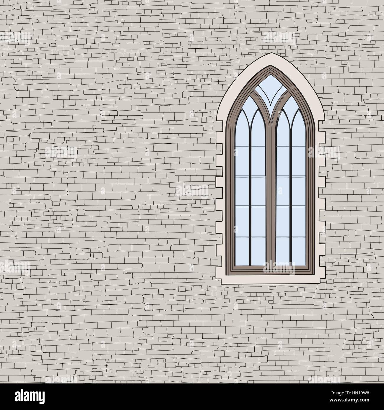 Mur de brique ancienne fond avec fenêtre gothique. défraîchi mur façade de l'immeuble d'architecture modèle croquis Illustration de Vecteur