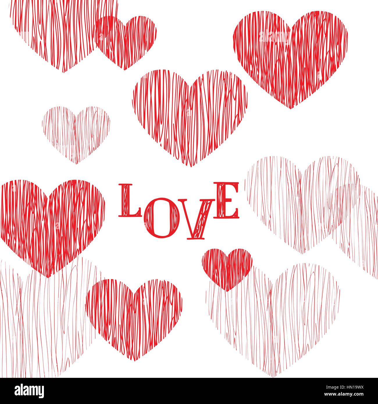 Amour modèle. happy valentines day card. amour coeur fond esquisse au crayon. saint-valentin conception de cartes de souhaits Illustration de Vecteur