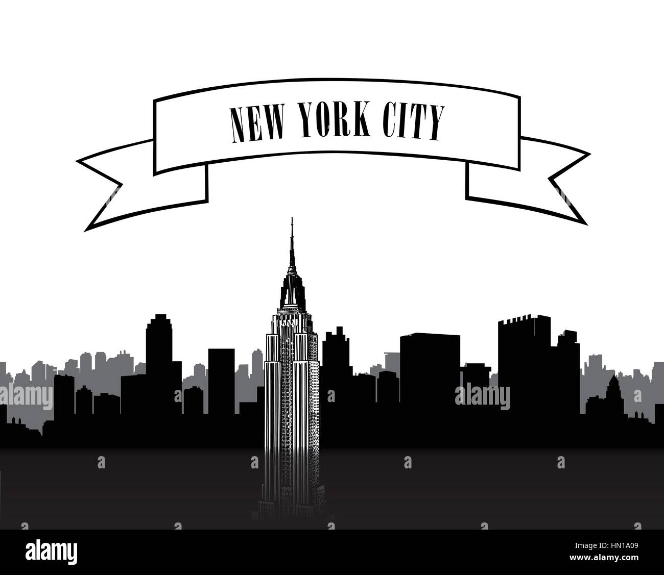New york city skyline silhouette aux chanter sur bow over white background Illustration de Vecteur