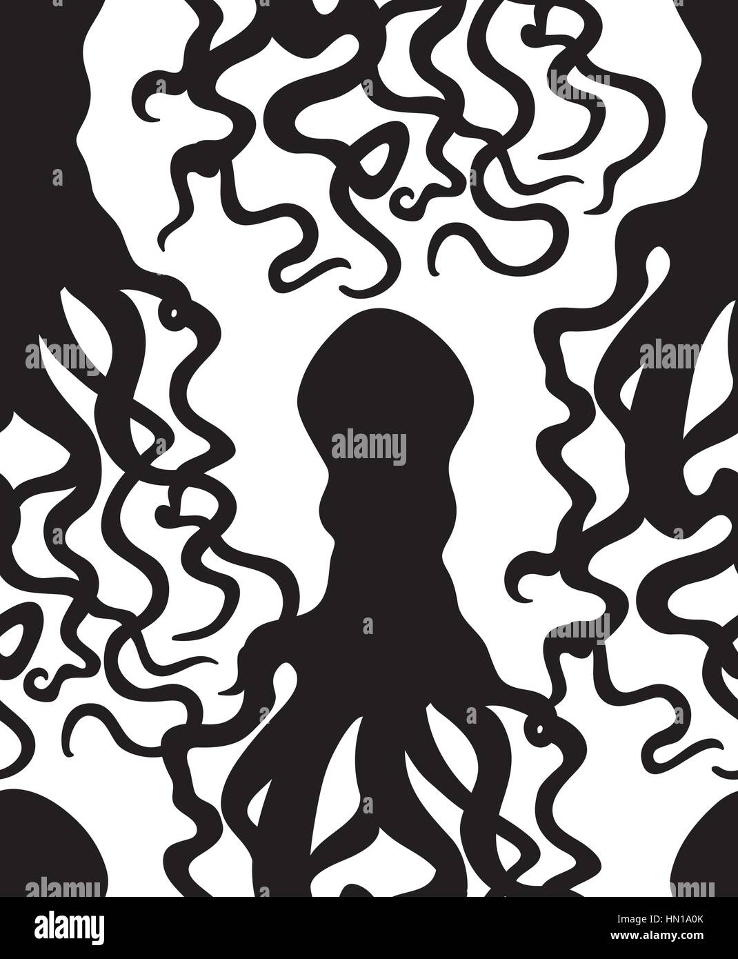 Silhouette octopus. motif transparente halloween ghost ornement. La vie marine de la mer sous l'arrière-plan. Carrelage motif ornemental. Illustration de Vecteur