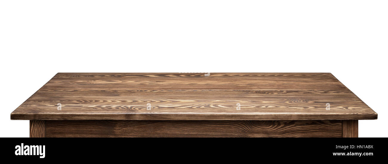 Table en bois sur fond blanc. Table rustique en bois vide. Banque D'Images