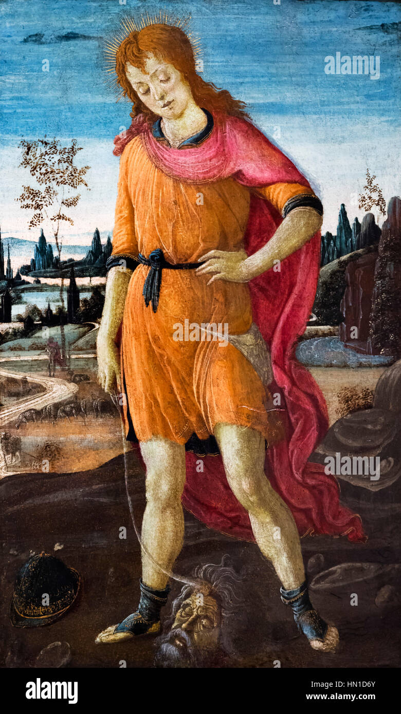 David avec la tête de Goliath, par Jacopo Sellaio, tempera et or sur panneau, mi-1470N. s Banque D'Images