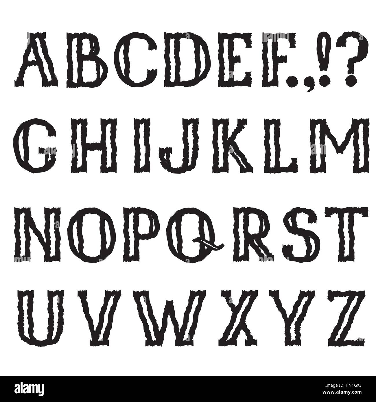 Alphabet. grunge en tremblant le marqueur de ligne dimensions police décorative. hipsters doodle lettre latine ragged alphabet caractères bosselés Halloween party sty Illustration de Vecteur