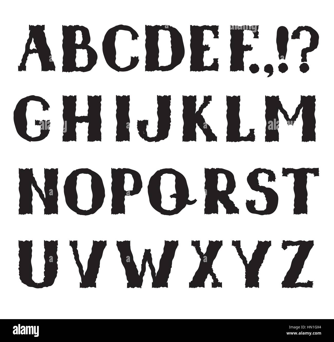 Alphabet. grunge en tremblant dessin police décorative. hipsters doodle lettre latine ragged alphabet caractères bosselés style Halloween party Illustration de Vecteur