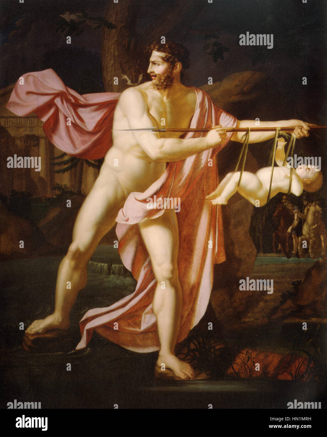 'Metabus' est une représentation dramatique de la figure légendaire Metabus de la mythologie romaine. Connu pour sa force et son leadership, Metabus est souvent représenté dans des moments d'héroïsme, représentant les valeurs romaines de courage et de pouvoir. Banque D'Images