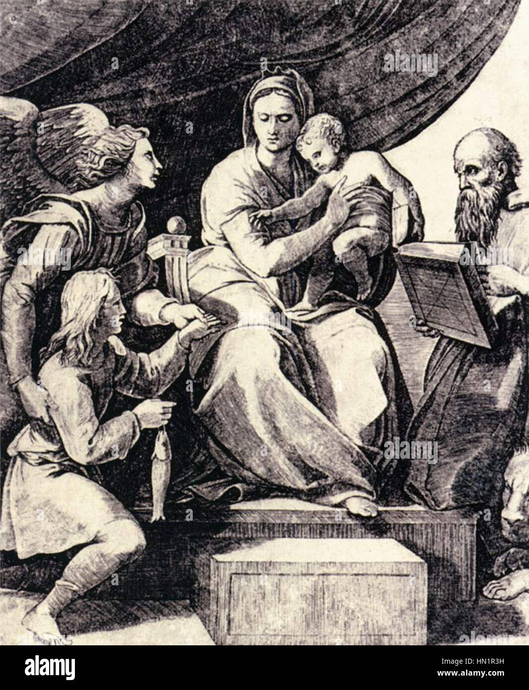 Marco Dente Da Ravenna - Madonna du poisson - WGA06303 Banque D'Images