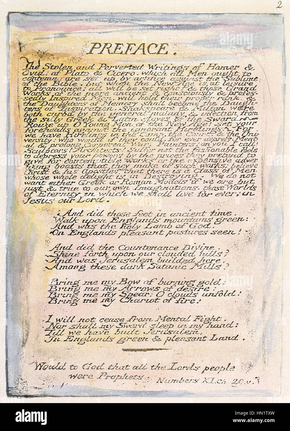 Un poème de Milton, page 2 (préface, BM).300 Banque D'Images