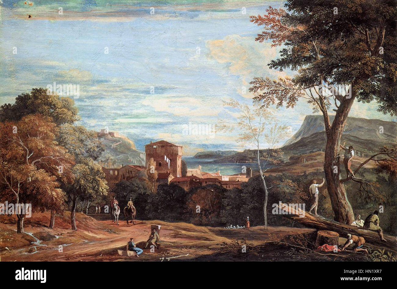 Marco Ricci - paysage avec les bûcherons et deux cavaliers - WGA19403 Banque D'Images