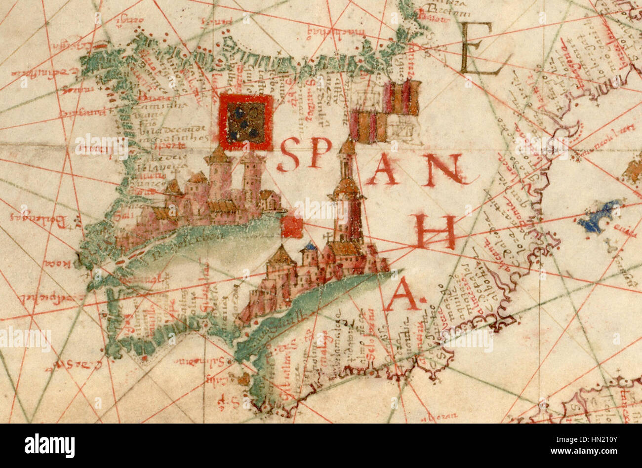Carte nautique de la région méditerranéenne, y compris l'Europe avec des Îles britanniques et une partie de la Scandinavie.M Banque D'Images