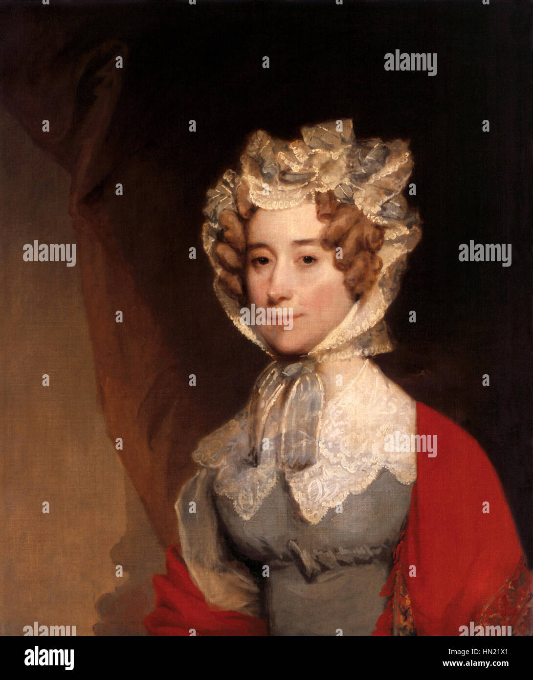 Ce portrait de Louisa Catherine Johnson Adams, épouse de John Quincy Adams, a été peint par Gilbert Stuart entre 1821 et 26. Il la dépeint d'une manière digne et composée, reflétant la mode et le décorum de l'Amérique du début du XIXe siècle. Banque D'Images