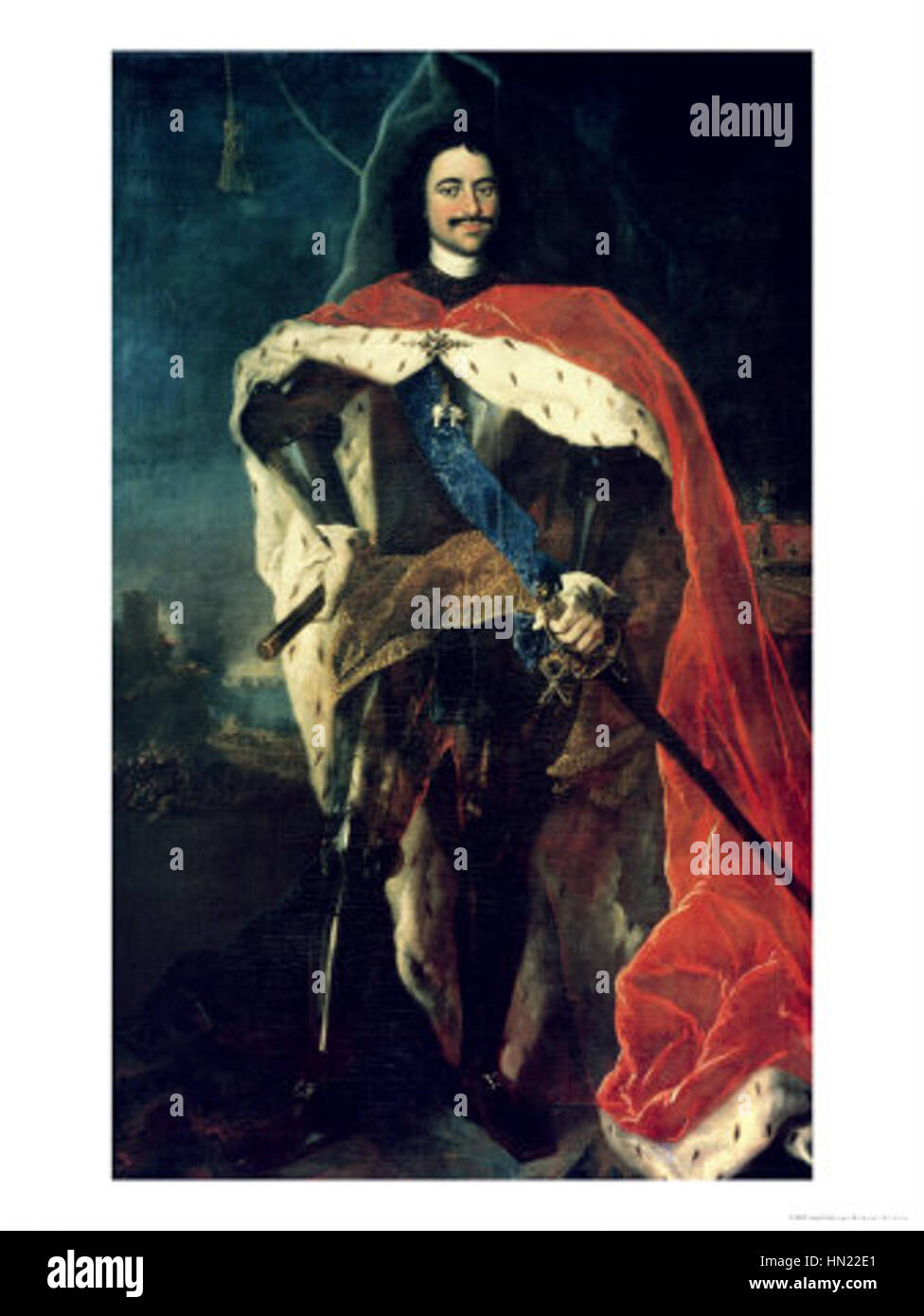 La peinture de Louis Caravaque présente un portrait historique, caractérisé par le style caractéristique de l'artiste, le pinceau fluide et le souci du détail. Le travail se concentre sur la représentation digne du sujet dans un vêtement spécifique à la période. Banque D'Images