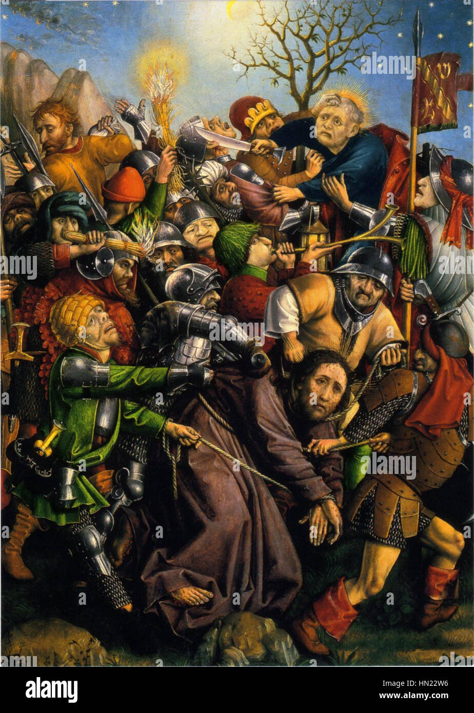 *Maître de la passion de Karlsruhe* est une œuvre attribuée à un artiste inconnu connu pour avoir créé des scènes de la passion du Christ. La pièce se concentre sur le récit biblique, dépeignant la souffrance et le sacrifice du Christ. Banque D'Images