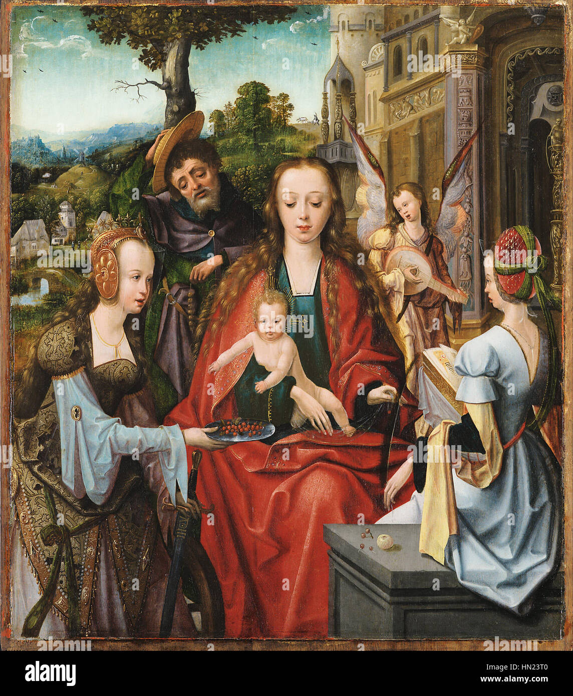 Maître de l'adoration d'Anvers (et atelier) - La Sainte Famille avec deux Saints - Google Art Project Banque D'Images