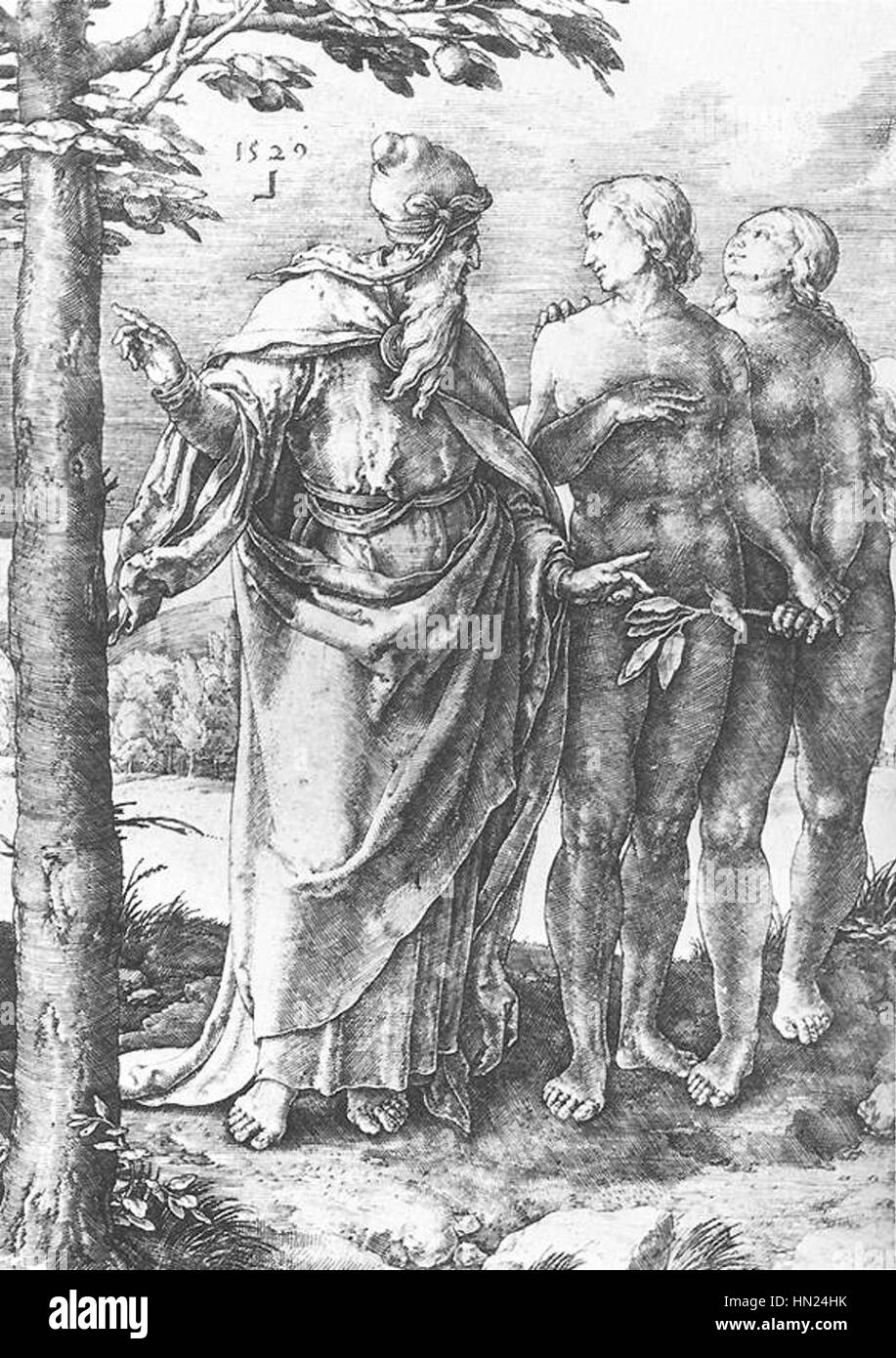 Lucas van Leyden était un artiste néerlandais renommé, connu pour ses gravures et ses peintures. Son travail dépeint souvent des scènes bibliques, des portraits et des paysages avec des détails complexes. La maîtrise de Van Leyden en gravure et sa contribution au développement de la gravure au début du XVIe siècle sont très appréciées. Banque D'Images