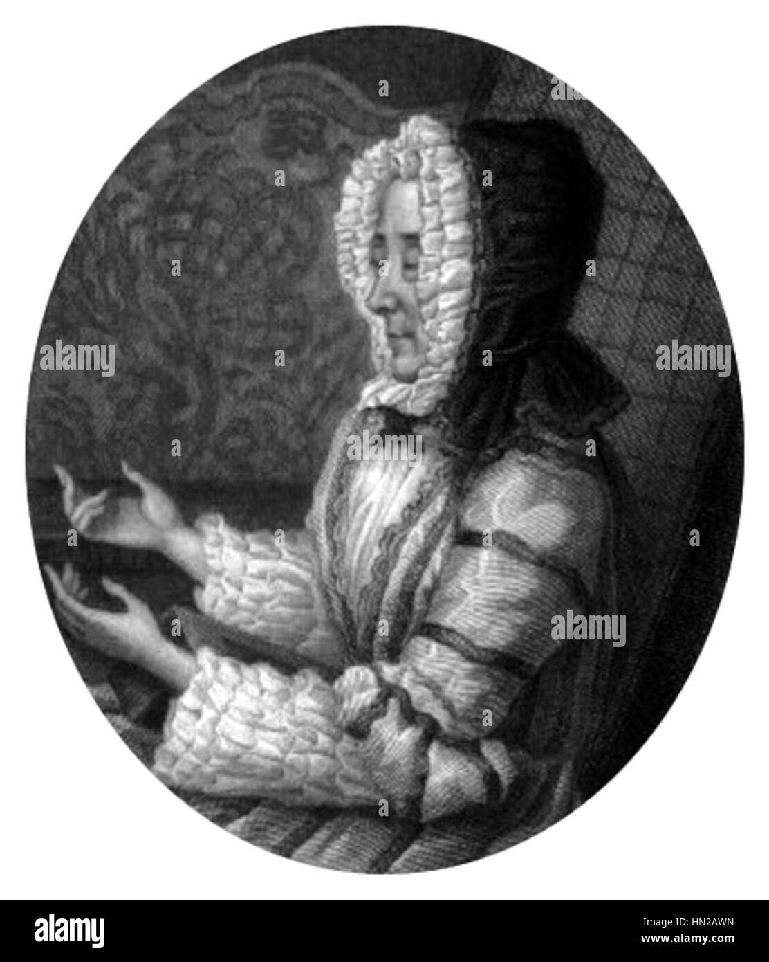 Le portrait de Madame de Deffand, une salonnière française connue pour avoir accueilli des rassemblements influents dans le Paris du XVIIIe siècle, met en valeur sa personnalité et son importance sociale. La transparence du portrait ajoute de la profondeur, reflétant son impact intellectuel et culturel sur la société française. Banque D'Images