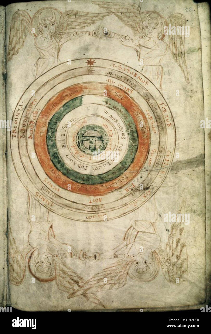 La Mappa Mundi du *de natura rerum* de Bede est une carte médiévale qui illustre le monde tel qu'il était compris au début de l'époque chrétienne. Il présente une représentation du monde connu, y compris des éléments bibliques et géographiques, souvent accompagnés d'interprétations théologiques de la géographie. Ce travail illustre la connaissance géographique limitée de l'époque, mettant l'accent sur les éléments religieux et symboliques plutôt que sur la cartographie précise. Banque D'Images