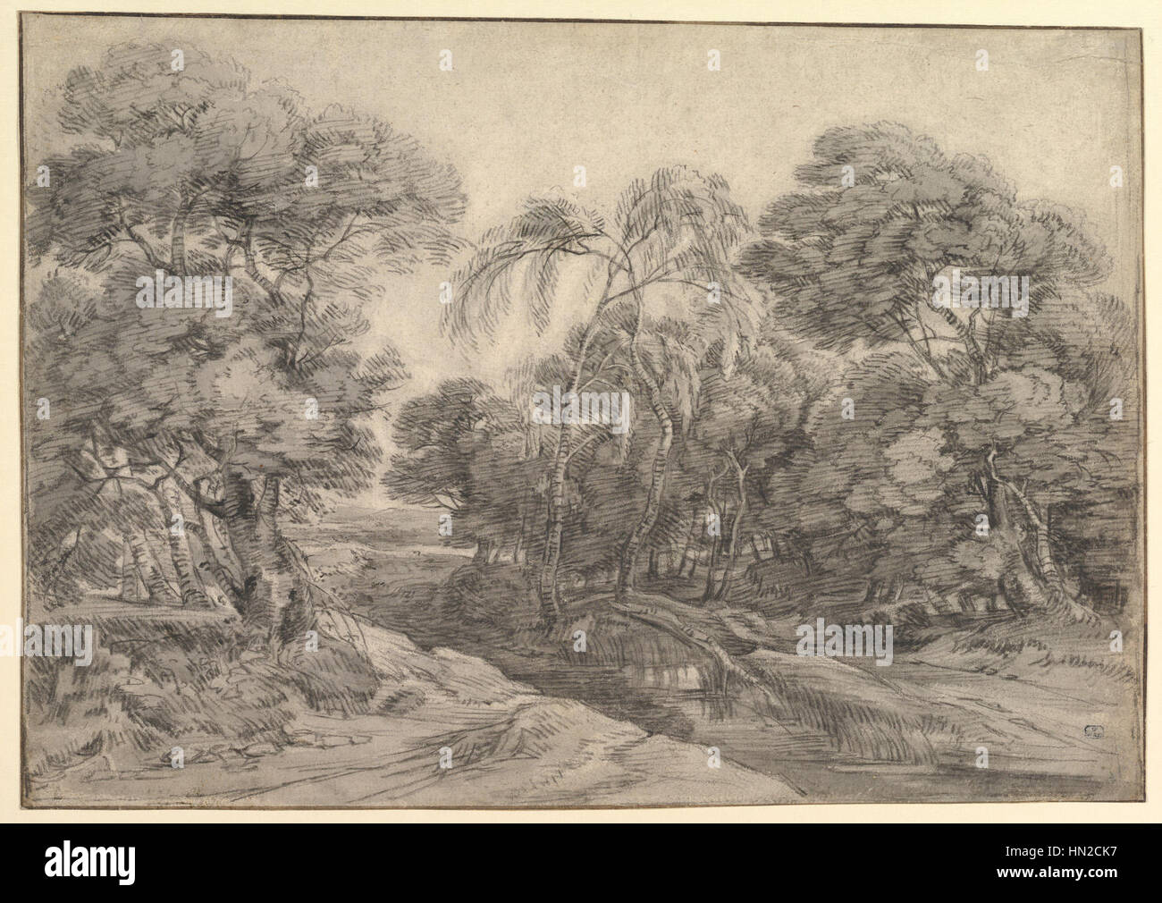 Le paysage forestier de Lodewijk de Vadder dépeint une vue sereine et réaliste de la forêt, mettant en valeur son habileté à capturer des scènes naturelles en mettant l'accent sur la lumière, la texture et la profondeur atmosphérique. Banque D'Images