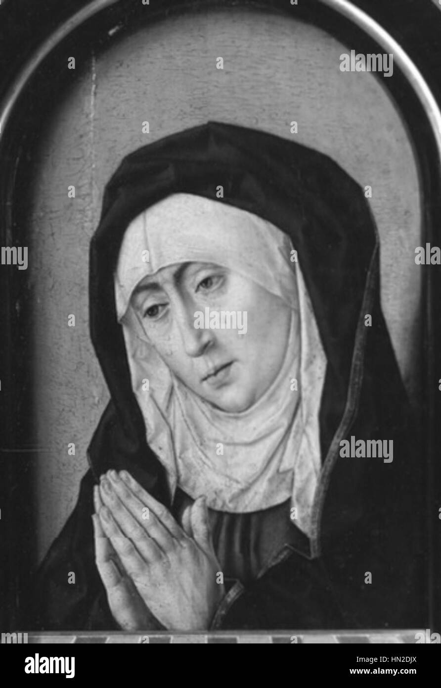 'Mater Dolorosa' de Ruffo Bonneval dépeint la Vierge Marie dans une expression douloureuse, reflétant la douleur et la souffrance associées aux sept douleurs de Marie. La peinture transmet une profonde intensité émotionnelle et religieuse, typique de l'art baroque, avec un accent sur le chagrin de Marie et la signification religieuse de sa souffrance. Banque D'Images