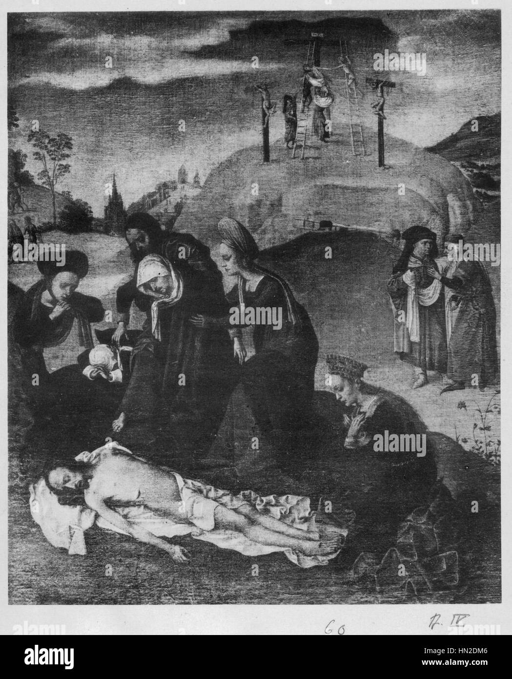 La *Lamentation* du Maître de la Vierge Inter Virgines représente la scène douloureuse qui suit la crucifixion du Christ. L'intensité émotionnelle des figures reflète les thèmes religieux du deuil et de la dévotion, caractéristiques des religieux du XVe siècle Banque D'Images