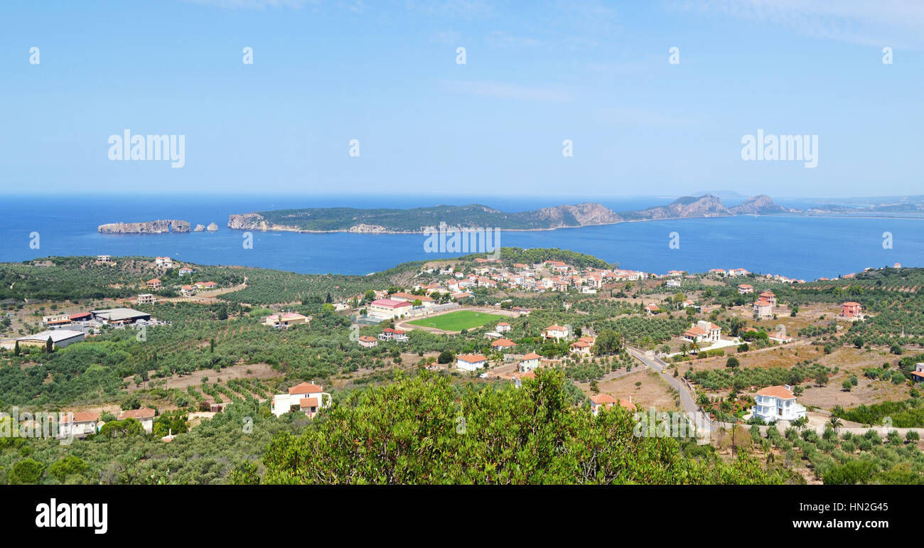 Paysage de l'île Navarino bay et Sphacteria Péloponnèse, Grèce Banque D'Images