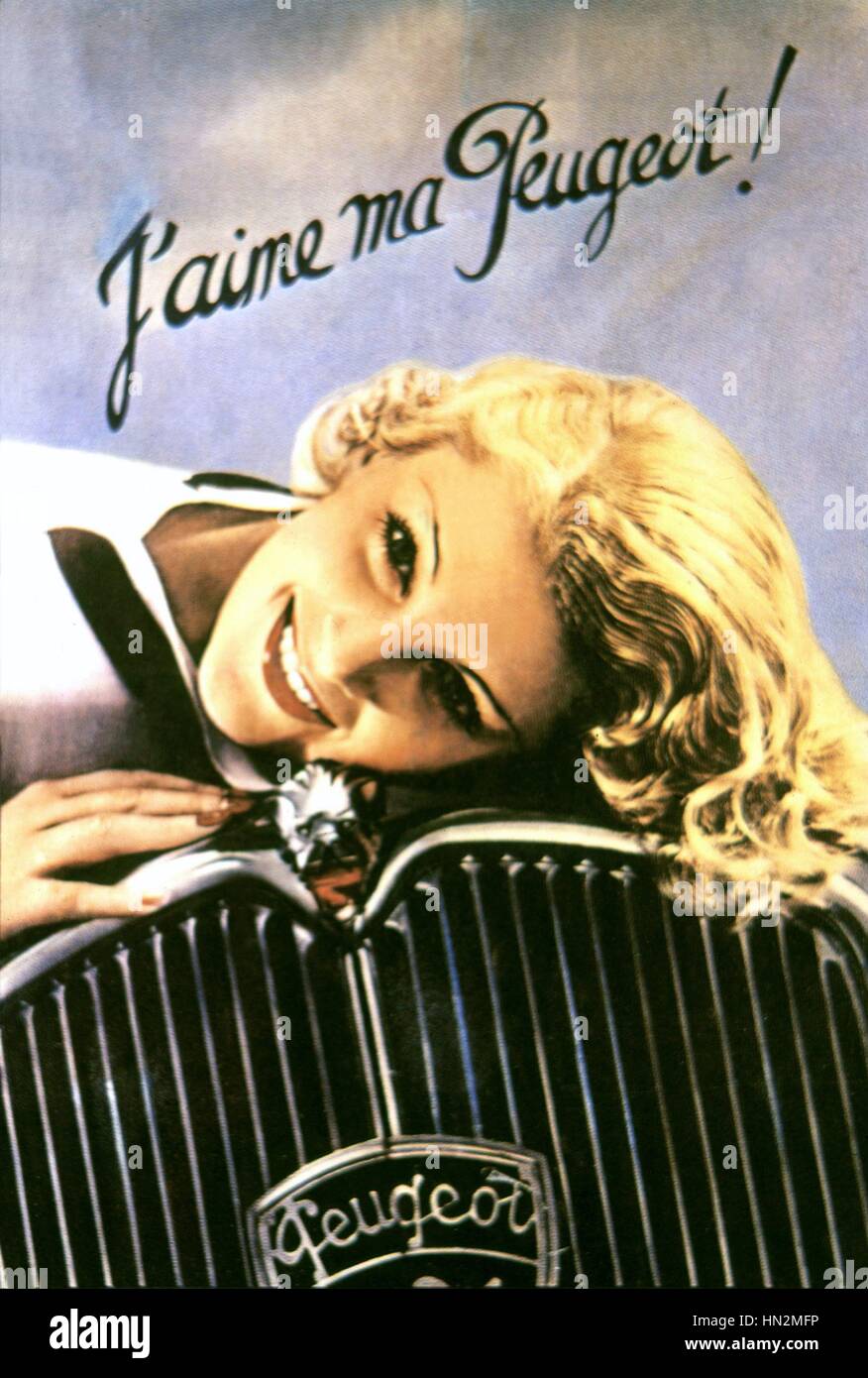 Affiche publicitaire pour l'automobile Peugeot c.1935 France Banque D'Images