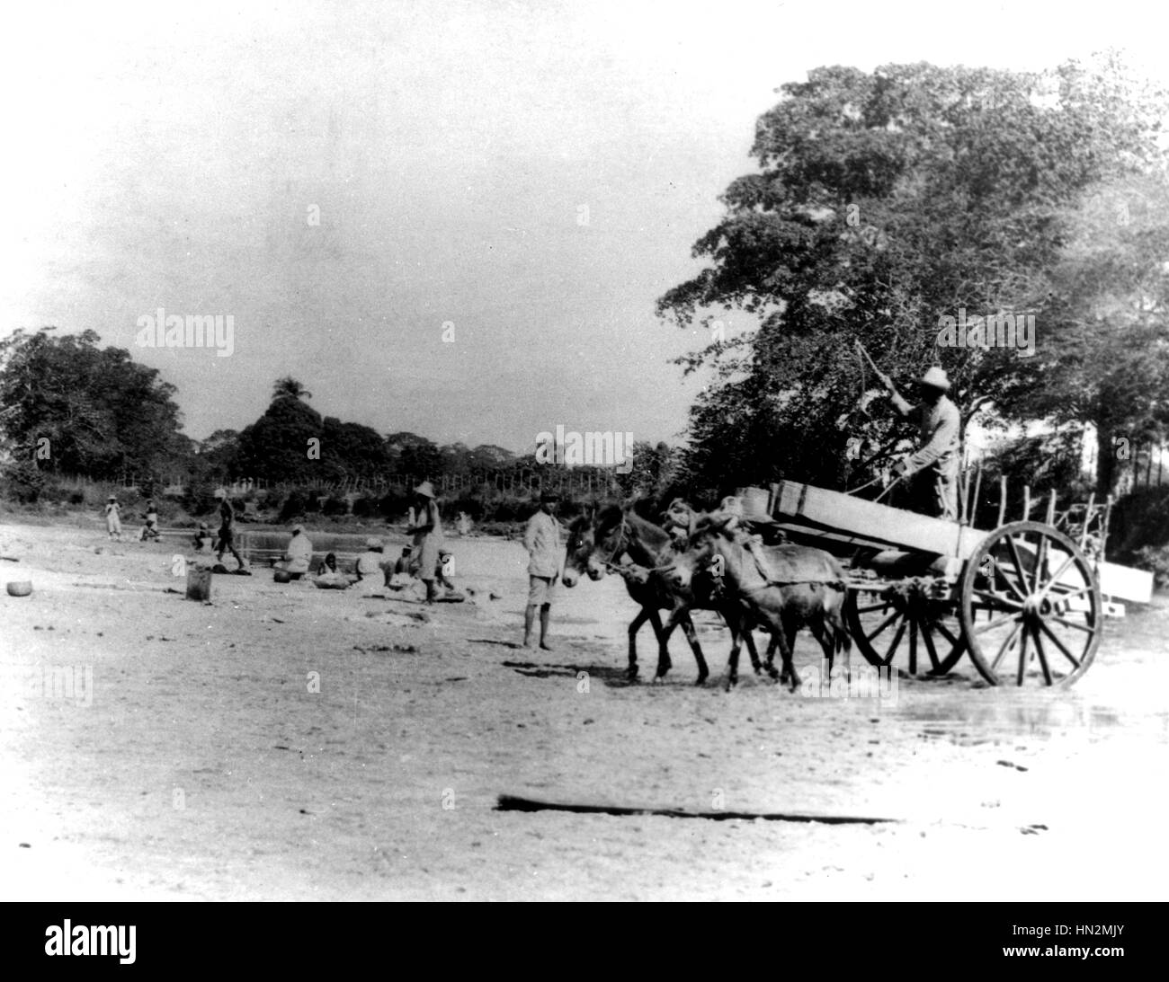 À l'aide de marines les habitants locaux pour la construction de routes et de ponts et d'aider les transports avec le Nicaragua 1916 Washington, D.C., National Archives Banque D'Images