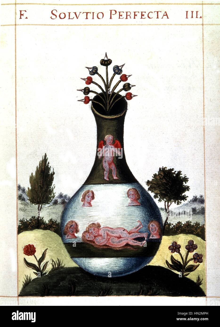 Praefiosissimum Donum Dei Copie d'une œuvre faite par G. Arrach de Strasbourg en 1473. Le couple royal l'accouplement pour illustrer la solution 'Perfecto' 15e siècle France Paris. Bibliothèque de l'Arsenal Banque D'Images