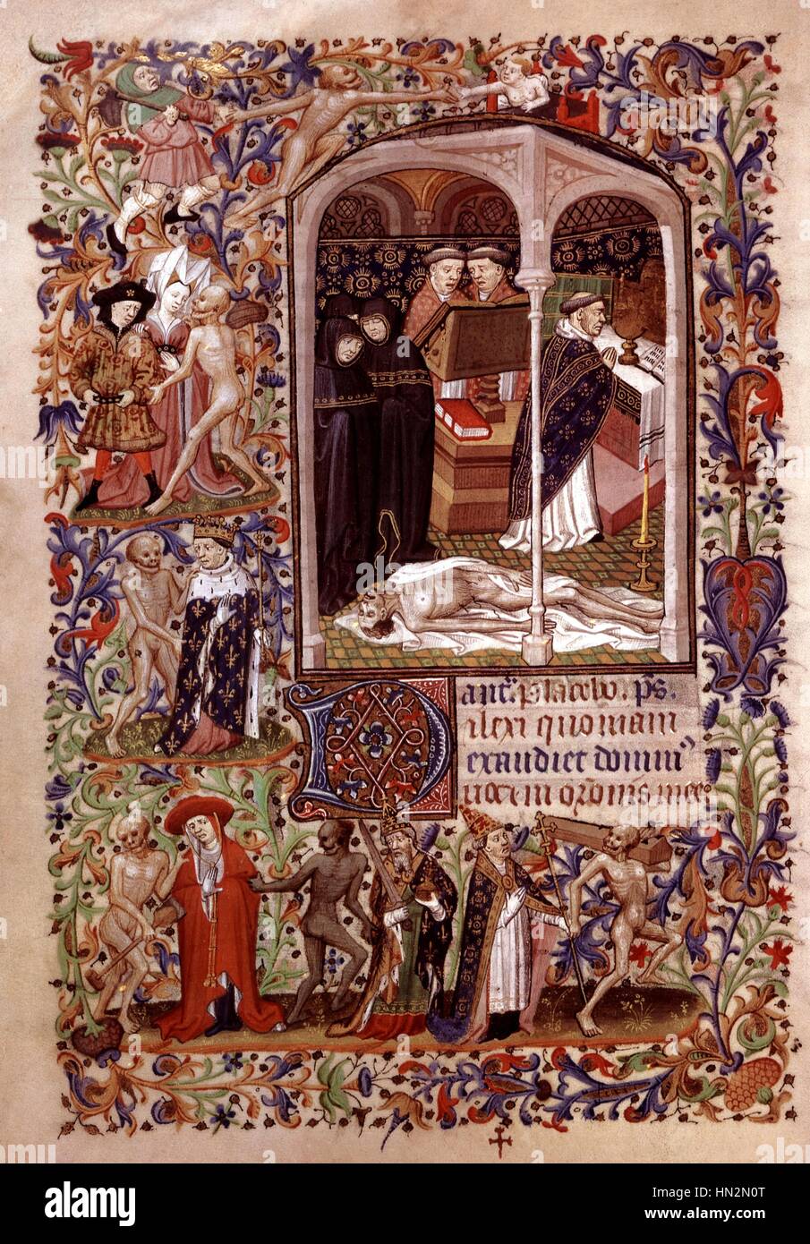 Livre d'heures de Paris, l'inhumation de Danse Macabre c.1420 Paris Miniature. Bibliothèque de la Sorbonne Banque D'Images