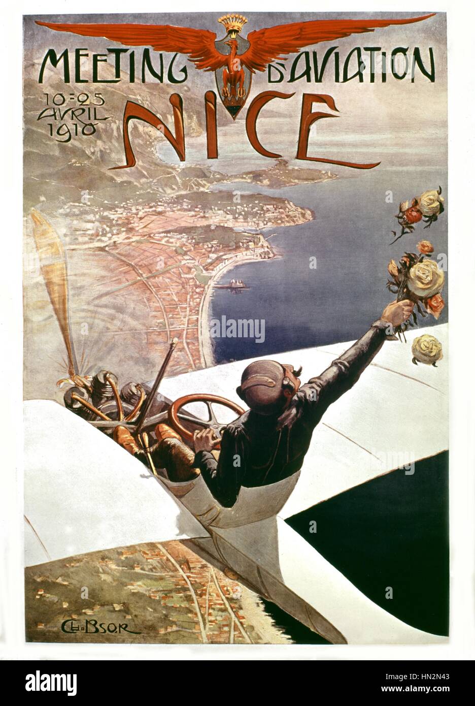 Affiche publicitaire pour un spectacle aérien à 1900 Nice France Banque D'Images