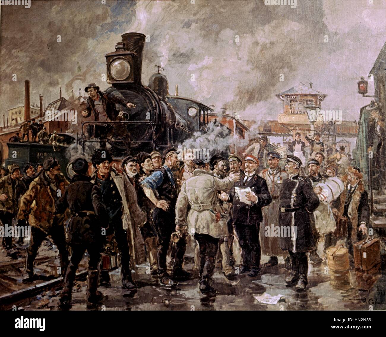 Konstantin Élie Lefeuvre (1841-1905) grève générale des chemins de fer, 1905 Révolution russe de 1905 Saint-Petersbourg, Musée de l'histoire politique de la Russie Banque D'Images