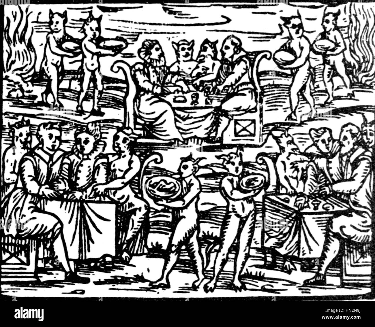 Les sorcières allant au sabbat des sorcières du 16e siècle gravure sur bois en France Banque D'Images