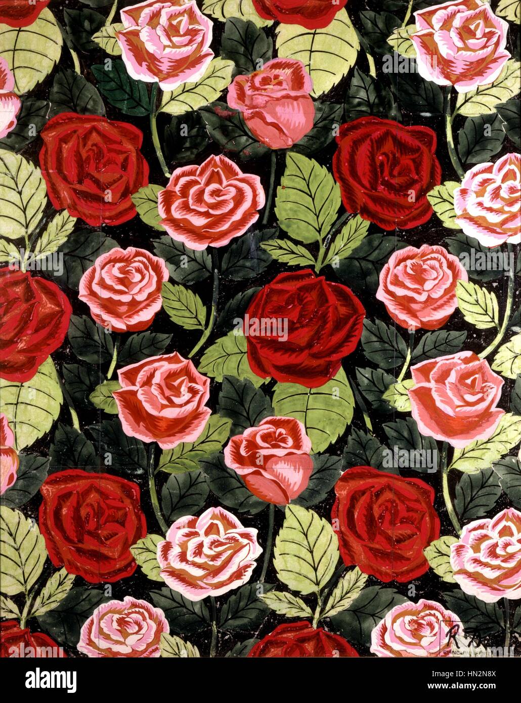 Raoul Dufy (1877-1953) roses rouges et blanches, mock-up pour les matériaux pour Bianchini Ferier Gouache (56 x 44 cm) Collection Privée Banque D'Images