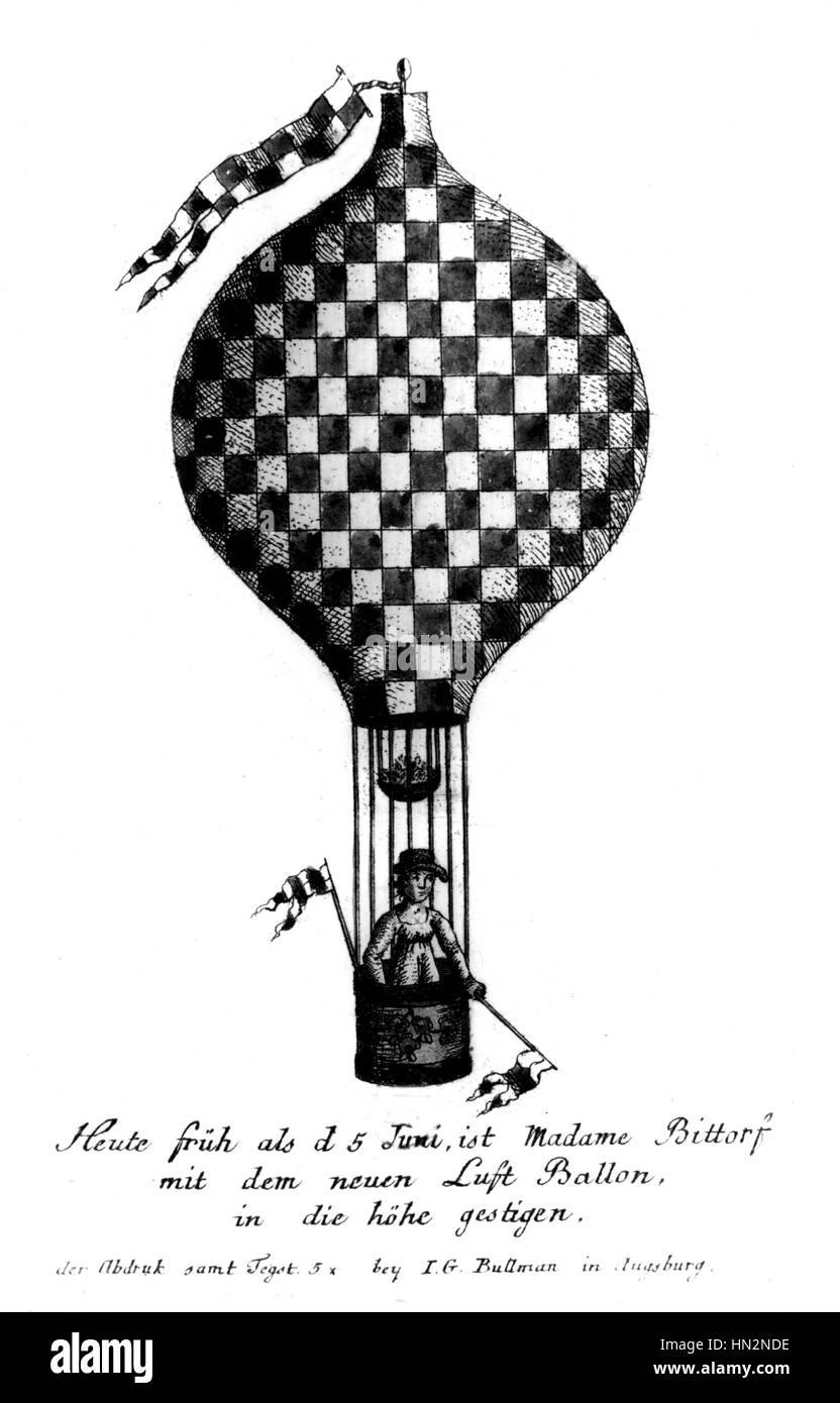 Femme dans un ballon à air chaud 18e siècle Banque D'Images