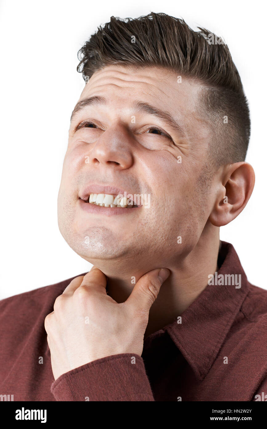 Portrait de l'homme souffrant de maux de gorge Banque D'Images