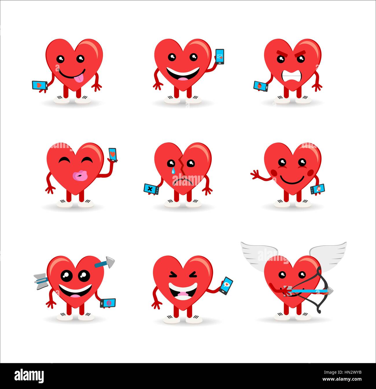Happy valentines day ensemble de médias sociaux coeurs emoji. Les concepts de l'humeur pour les rencontres en ligne, l'amour et plus encore. Vecteur EPS10. Illustration de Vecteur