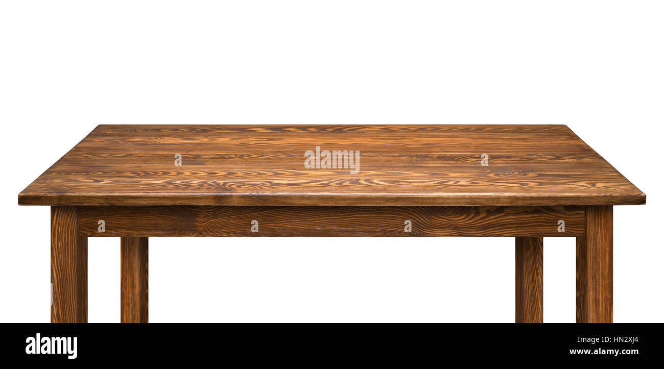 Table en bois brun isolé sur fond blanc. Banque D'Images