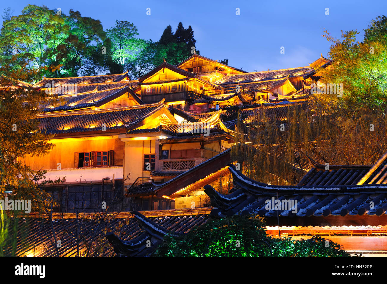 Vieille ville de Lijiang, scène de nuit, la Chine. La province du Yunnan Banque D'Images