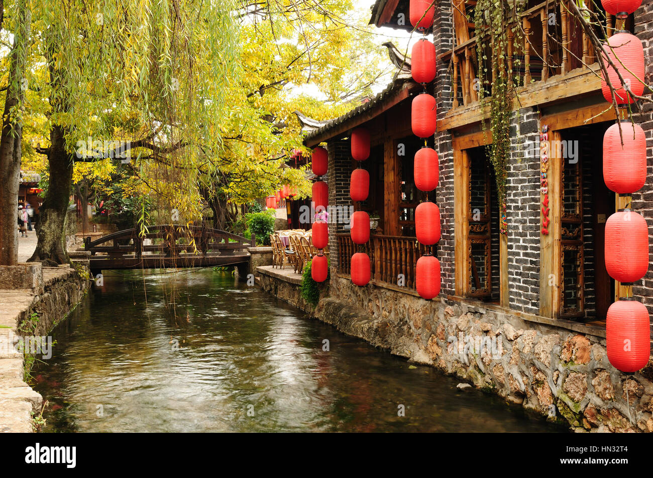 Vieille ville de Lijiang, l'architecture en bois détails, la Chine. La province du Yunnan Banque D'Images