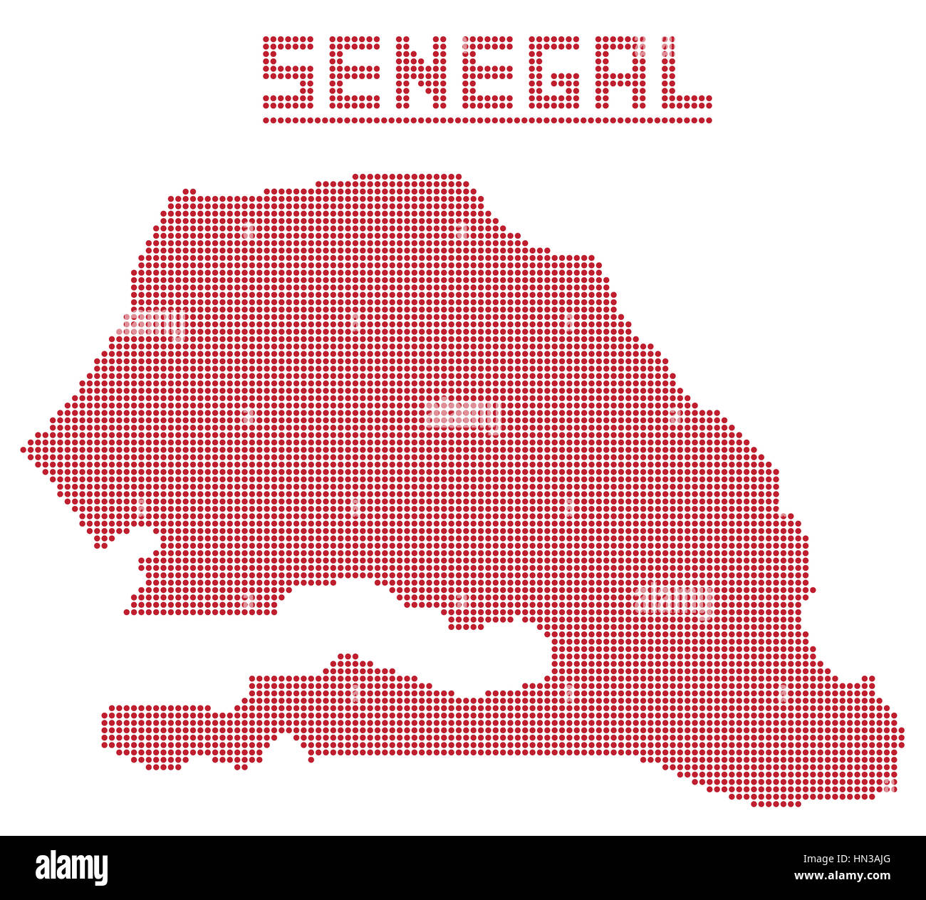 Carte du Sénégal un point isolé sur fond blanc Banque D'Images