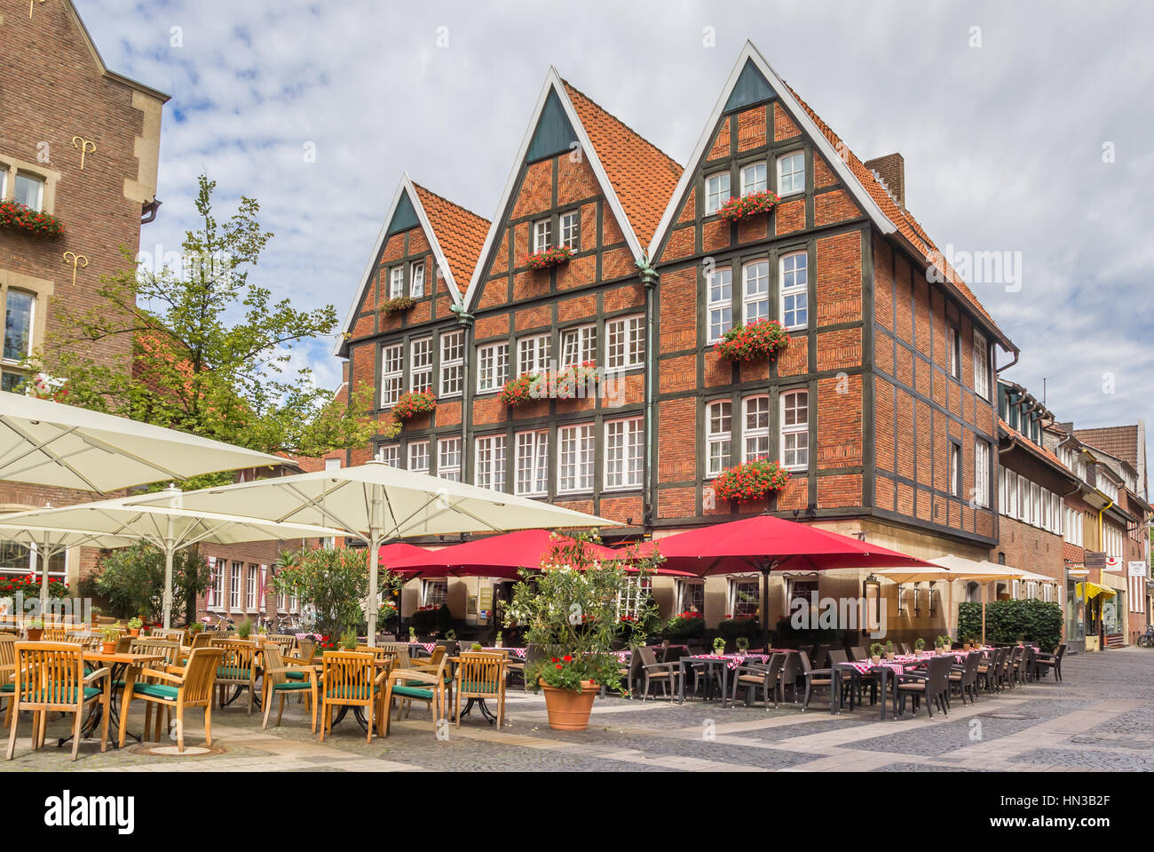 Cafe dans le centre historique de Münster, Allemagne Banque D'Images