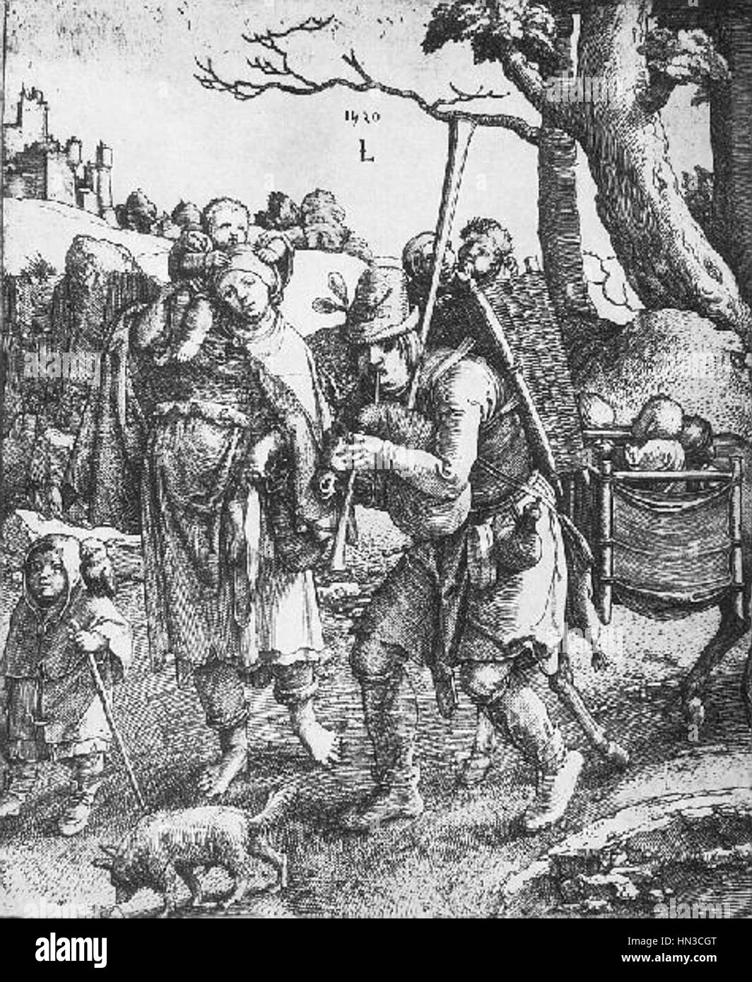 Lucas van Leyden était un peintre et graveur néerlandais renommé de la Renaissance du Nord. Son travail, y compris des gravures et des peintures détaillées, dépeint souvent des sujets religieux et historiques avec une précision et une habileté remarquables. Banque D'Images