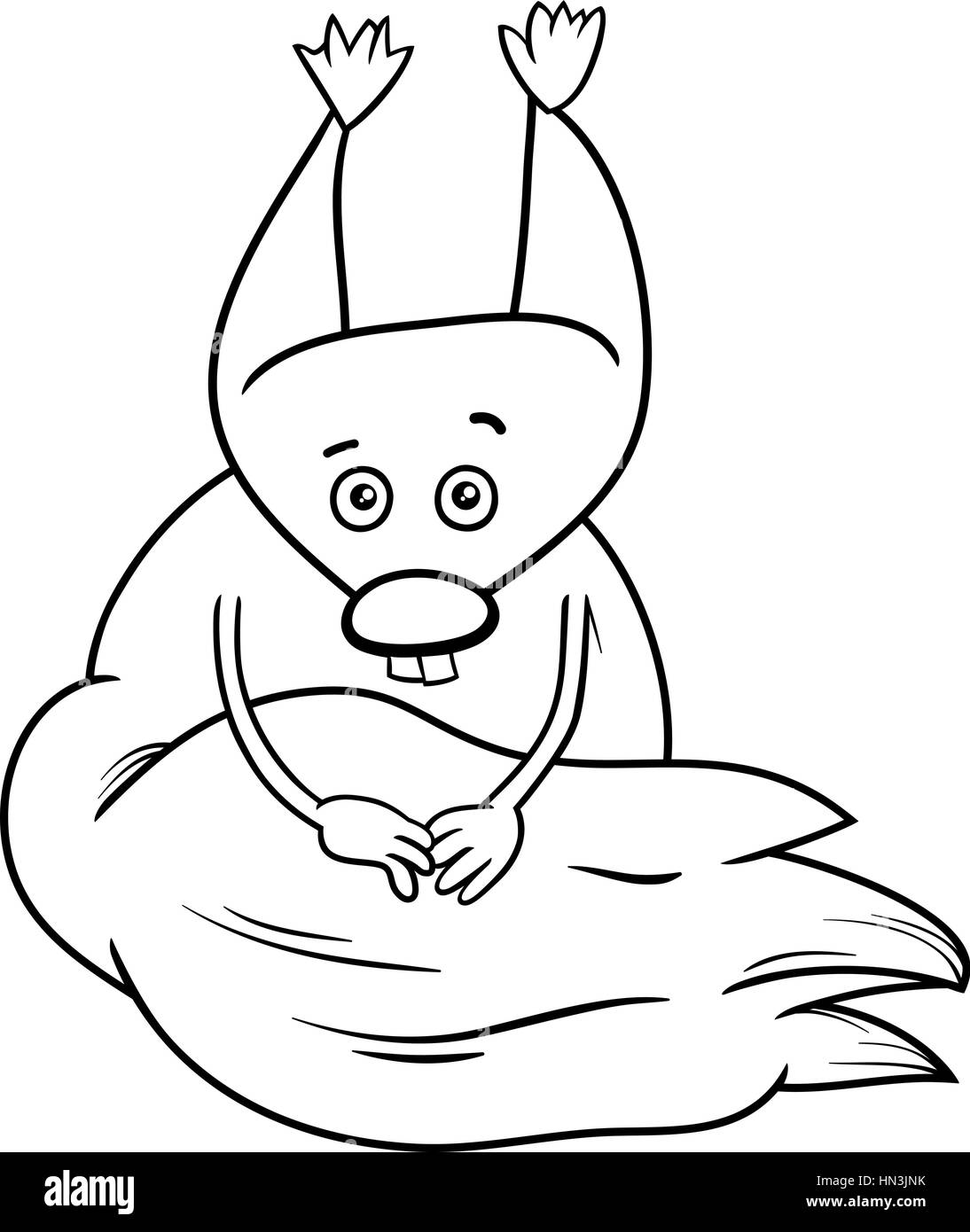 Cartoon noir et blanc illustration du caractère des animaux rongeurs Écureuil Coloriage Illustration de Vecteur