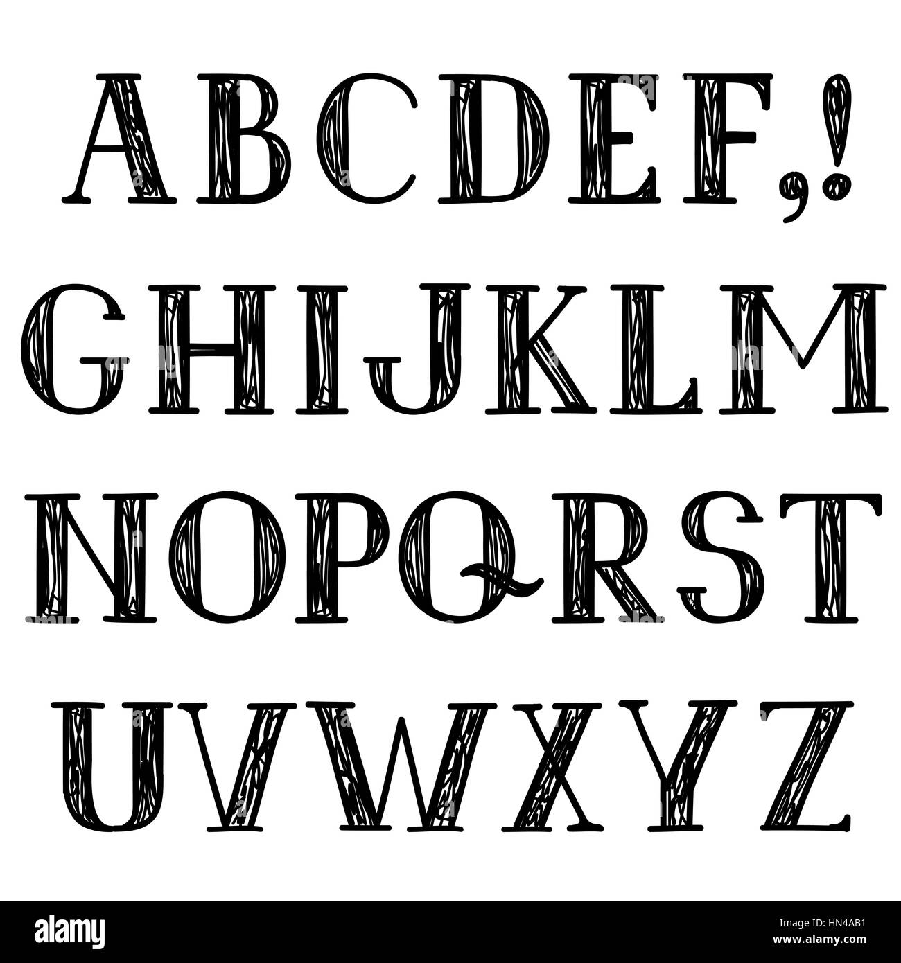 Alphabet latin. grunge line police décorative. hipsters esquissé alphabétiques Illustration de Vecteur