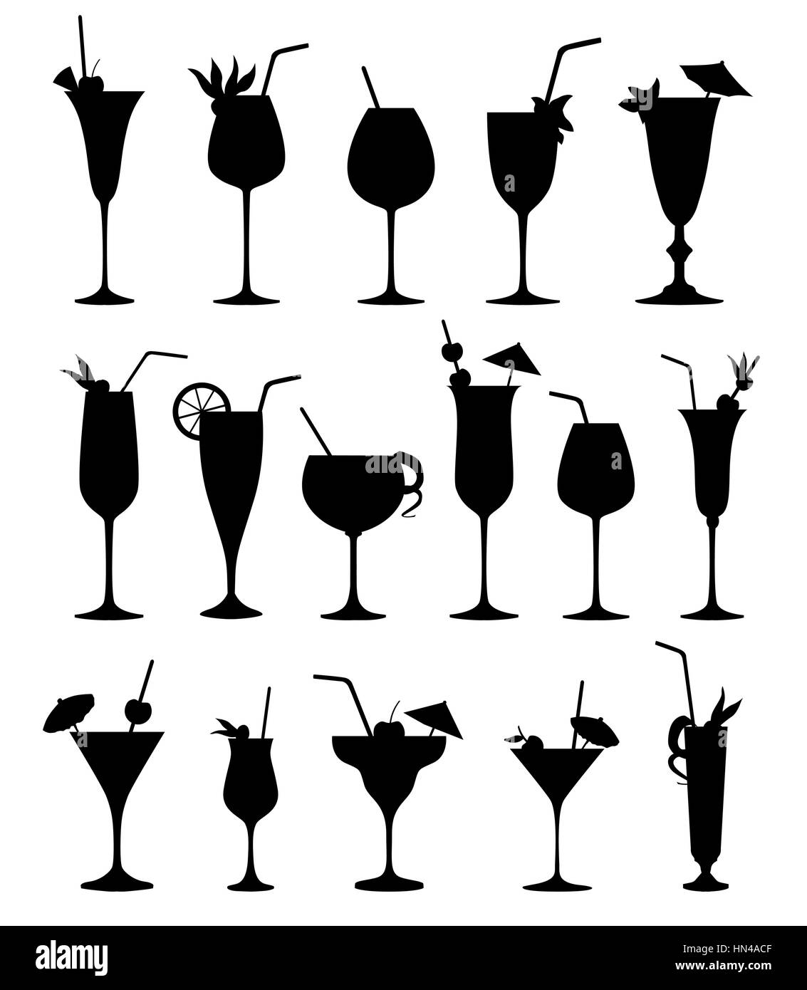 Vector silhouettes cocktail cocktail verre ensemble. Illustration de Vecteur
