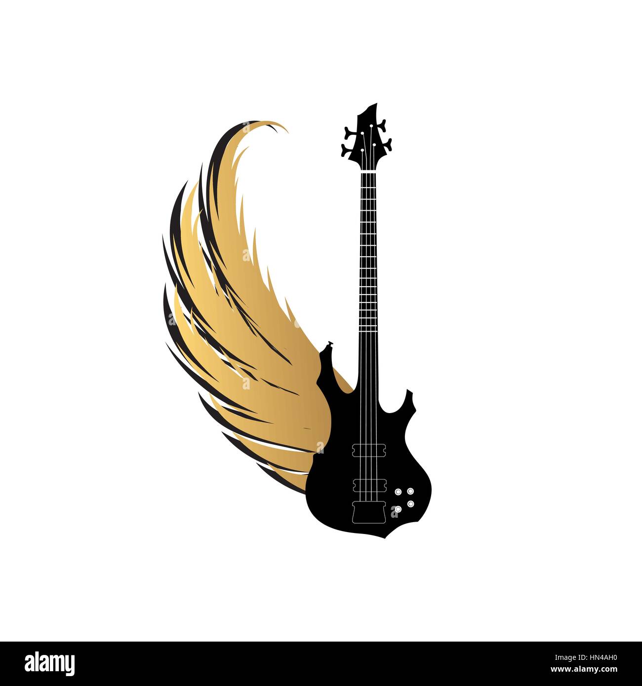 Illustration musicale avec des silhouettes de guitare, ailes. la musique rock symbole. guitare électrique avec des ailes et ruban bow pour le texte. instrument muical backg Illustration de Vecteur