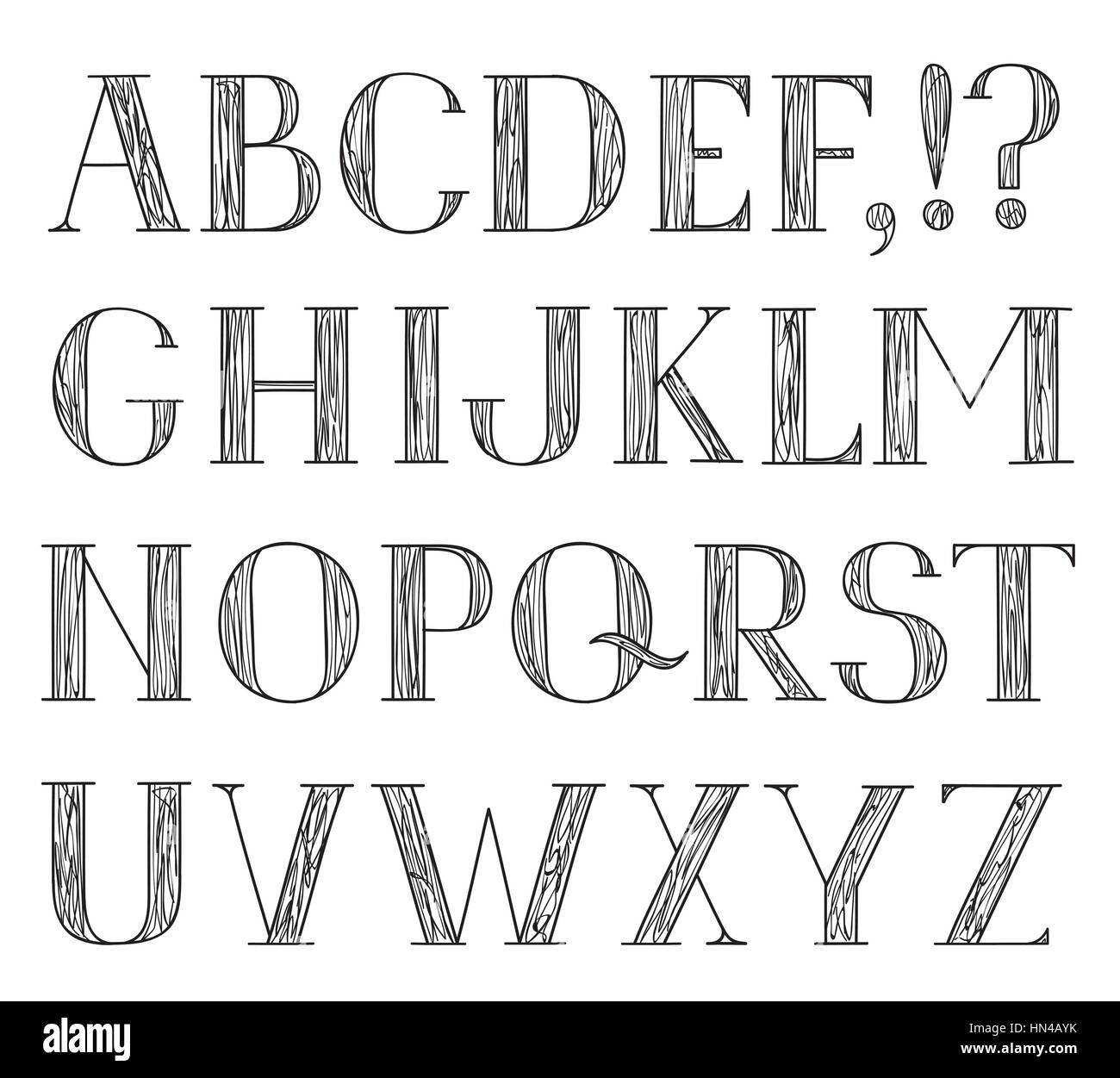 Alphabet. grunge dessin ligne police décorative. hipsters doodle a tracé des caractères Latin alphabet lettre Illustration de Vecteur