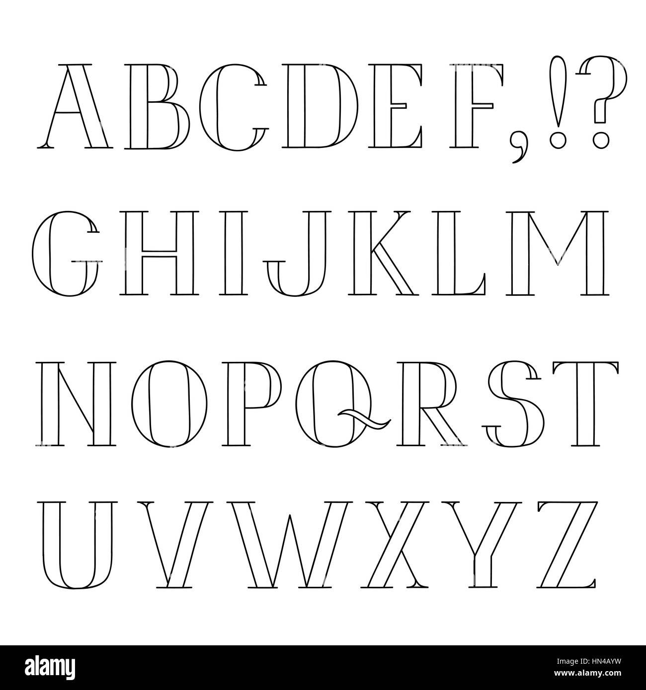 Alphabet latin. grunge line police décorative. hipsters esquissé lettre alphabet personnages Illustration de Vecteur