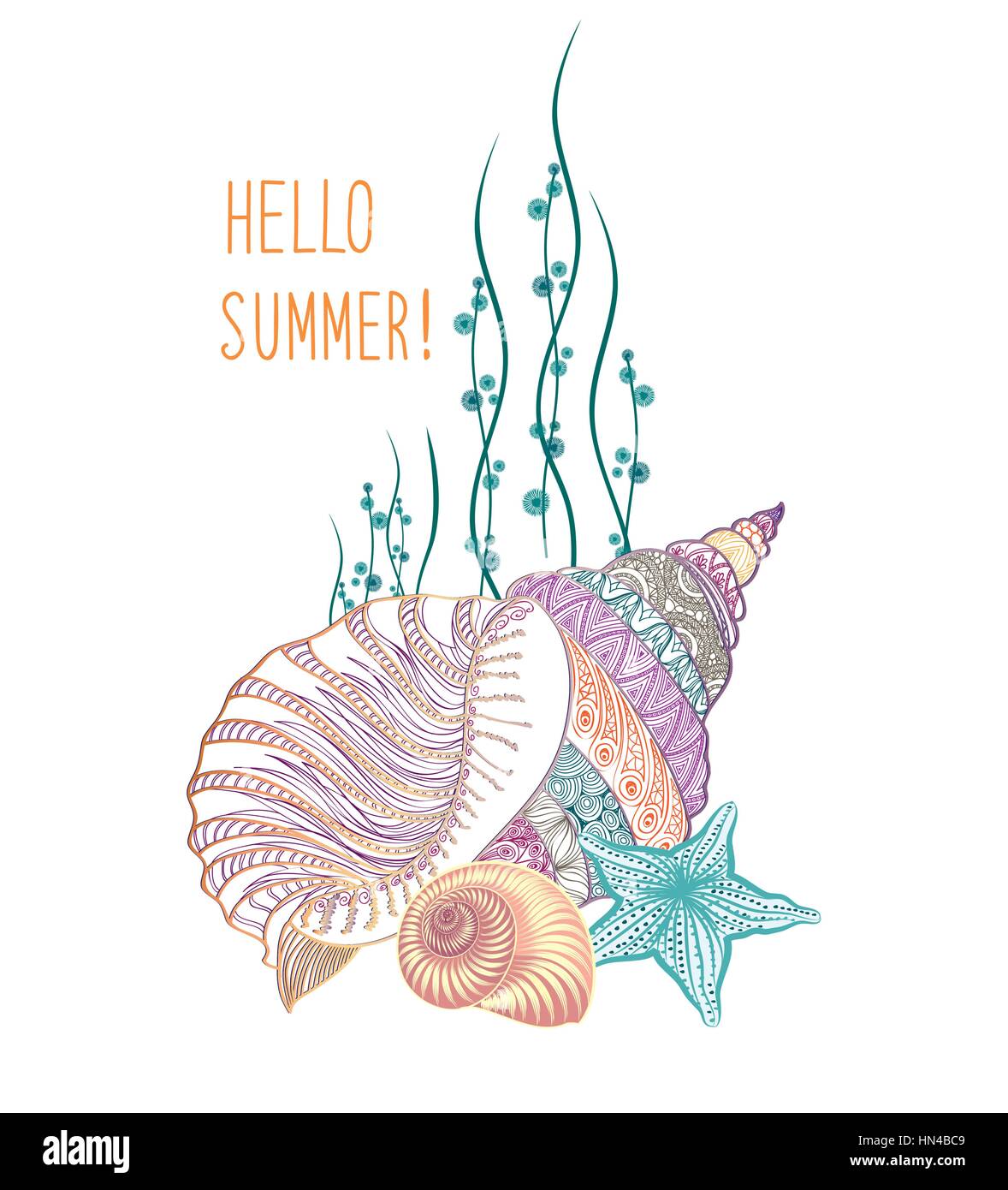 Résumé Contexte L'été. vacances d couvrir avec habitants. la mer hello Summer Greeting card. doodle vector illustration Illustration de Vecteur