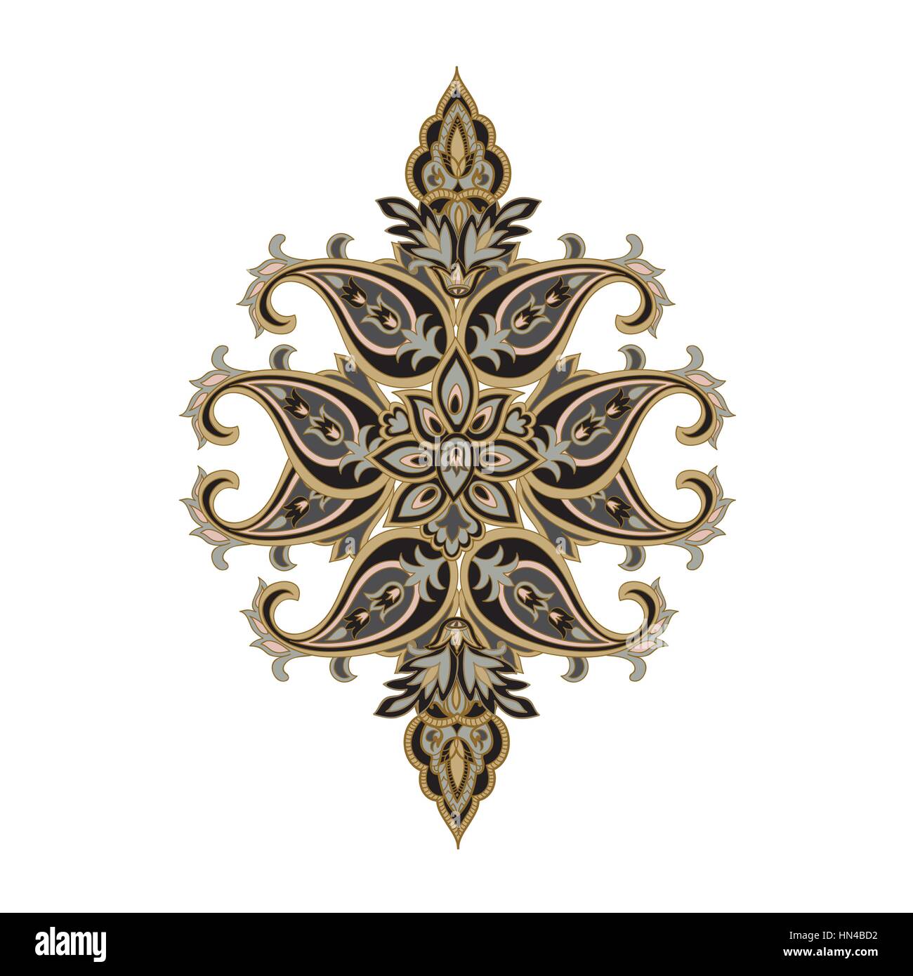 Ornement floral oriental fond élément de conception ethnique motif géométrique abstraite pour Kaléidoscope, médaillon, yoga, décoration indienne, arabe Illustration de Vecteur
